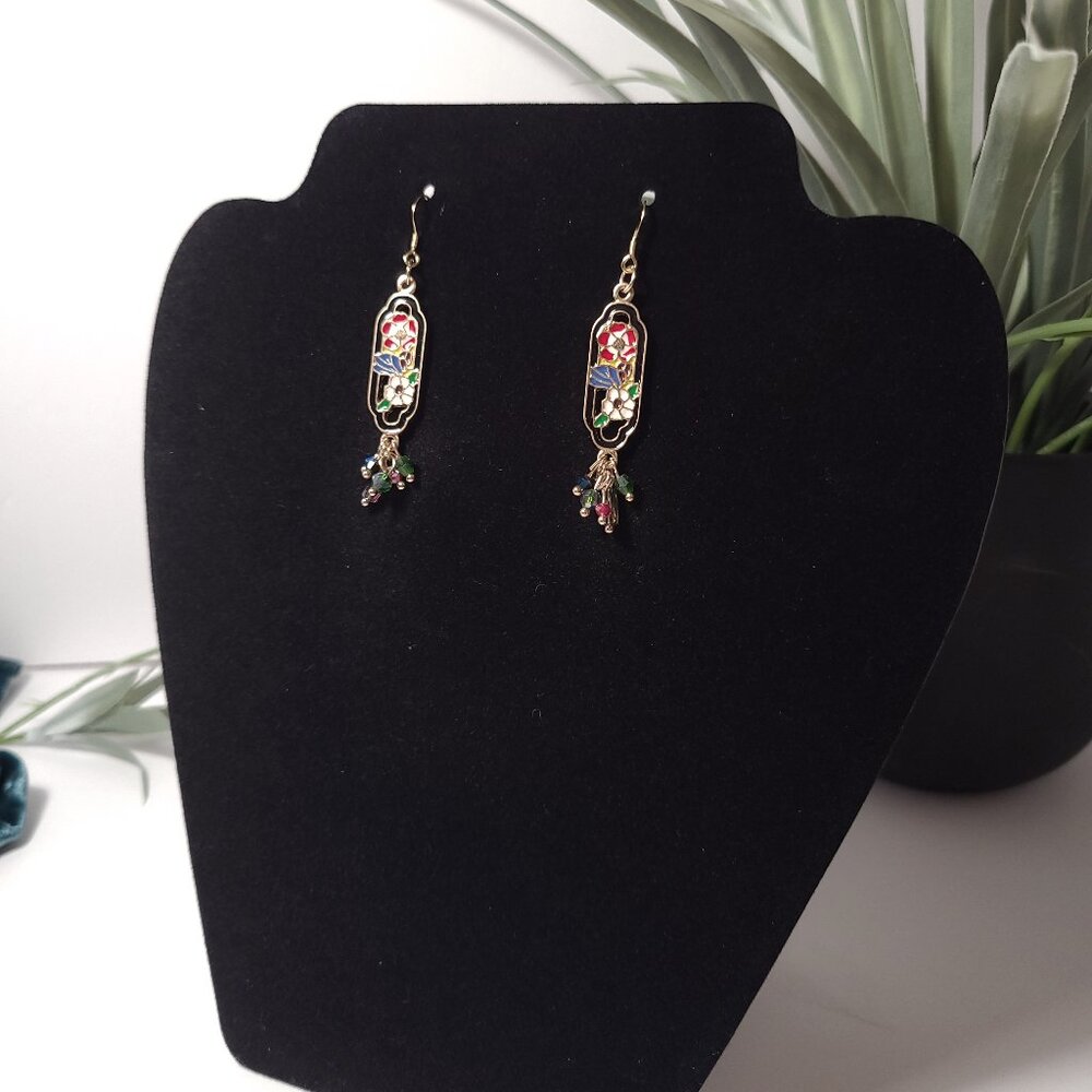 Earrings - Vintage-Inspired Floral Drop Earrings with Multicolor Beads - Picture 2 of 6